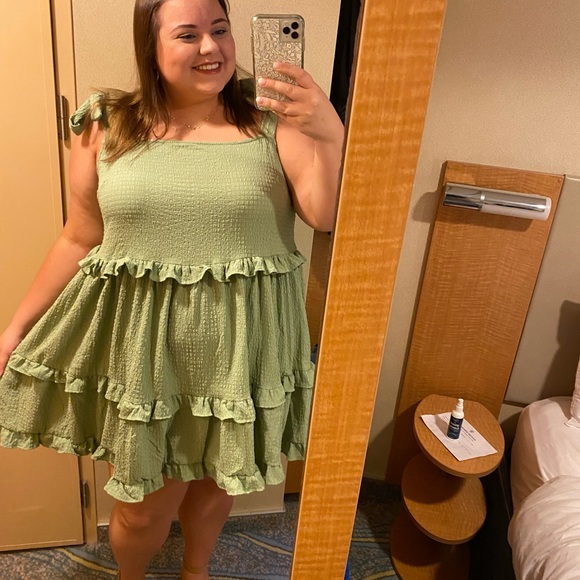 ASOS Curve Green Ruffle Mini Dress - Picture 4 of 4